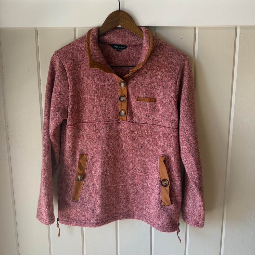 Women’s Simply Southern Pink Button-Down Pullover Sweatshirt, Size Small